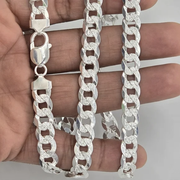 925 Sterling Silver Cuban Diamond Cut Chain 9.2 mm 28 Inches